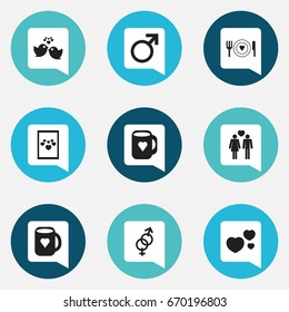 Set Of 9 Editable Amour Icons. Includes Symbols Such As Dishes, Sexuality, Dear And More. Can Be Used For Web, Mobile, UI And Infographic Design.