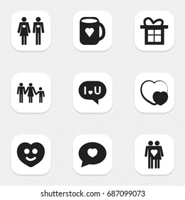 Set Of 9 Editable Amour Icons. Includes Symbols Such As Couple, Confession, Gift And More. Can Be Used For Web, Mobile, UI And Infographic Design.