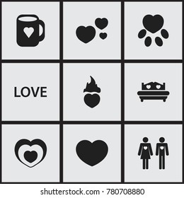 Set of 9 editable amour icons. Includes symbols such as mattress, love, fire loving and more. Can be used for web, mobile, UI and infographic design.