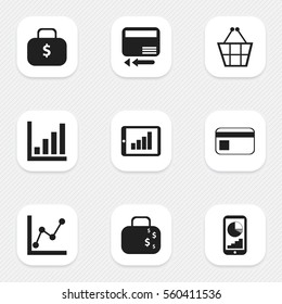Set Of 9 Editable Analytics Icons. Includes Symbols Such As Money Bag, Trading Purse, Bar Chart And More. Can Be Used For Web, Mobile, UI And Infographic Design.