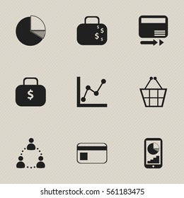 Set Of 9 Editable Analytics Icons. Includes Symbols Such As Cash Briefcase, Phone Statistics, Circle Diagram And More. Can Be Used For Web, Mobile, UI And Infographic Design.