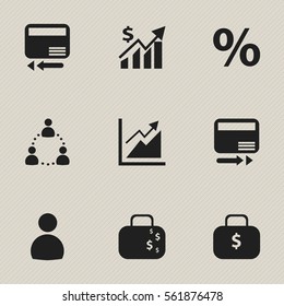 Set Of 9 Editable Analytics Icons. Includes Symbols Such As Progress, Transmission, Percent And More. Can Be Used For Web, Mobile, UI And Infographic Design.