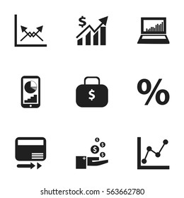 Set Of 9 Editable Analytics Icons. Includes Symbols Such As Phone Statistics, Money Bag, Equalizer Display And More. Can Be Used For Web, Mobile, UI And Infographic Design.