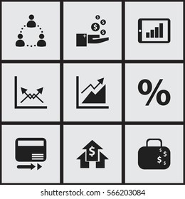 Set Of 9 Editable Analytics Icons. Includes Symbols Such As Transmission, Progress, Bar Chart And More. Can Be Used For Web, Mobile, UI And Infographic Design.