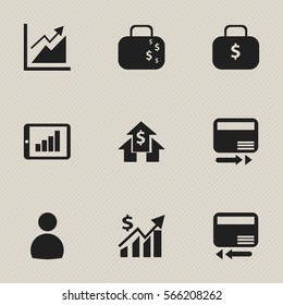 Set Of 9 Editable Analytics Icons. Includes Symbols Such As Banking House, Bar Chart, User And More. Can Be Used For Web, Mobile, UI And Infographic Design.