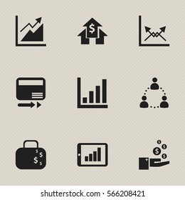 Set Of 9 Editable Analytics Icons. Includes Symbols Such As Progress, Transmission, Cash Briefcase And More. Can Be Used For Web, Mobile, UI And Infographic Design.