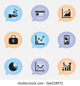 Set Of 9 Editable Analytics Icons. Includes Symbols Such As Revenue, Money Bag, Phone Statistics And More. Can Be Used For Web, Mobile, UI And Infographic Design.