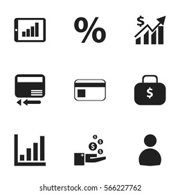 Set Of 9 Editable Analytics Icons. Includes Symbols Such As Money Bag, Bar Chart, Percent And More. Can Be Used For Web, Mobile, UI And Infographic Design.