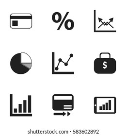 Set Of 9 Editable Analytics Icons. Includes Symbols Such As Percent, Circle Diagram, Schema And More. Can Be Used For Web, Mobile, UI And Infographic Design.