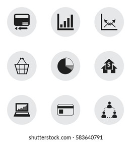 Set Of 9 Editable Analytics Icons. Includes Symbols Such As Transmission, Bank Payment, Trading Purse And More. Can Be Used For Web, Mobile, UI And Infographic Design.