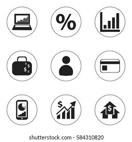 Set Of 9 Editable Analytics Icons. Includes Symbols Such As Revenue, Banking House, Cash Briefcase And More. Can Be Used For Web, Mobile, UI And Infographic Design.