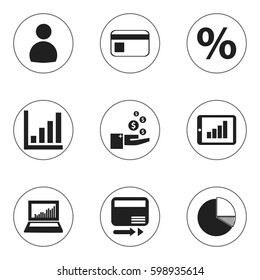 Set Of 9 Editable Analytics Icons. Includes Symbols Such As Bar Chart, Statistic, Bank Payment And More. Can Be Used For Web, Mobile, UI And Infographic Design.