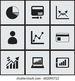 Set Of 9 Editable Analytics Icons. Includes Symbols Such As Bar Chart, User, Bank Payment And More. Can Be Used For Web, Mobile, UI And Infographic Design.