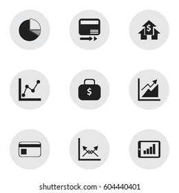 Set Of 9 Editable Analytics Icons. Includes Symbols Such As Pay Redeem, Banking House, Bar Chart And More. Can Be Used For Web, Mobile, UI And Infographic Design.