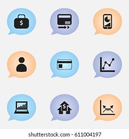 Set Of 9 Editable Analytics Icons. Includes Symbols Such As User, Pay Redeem, Phone Statistics And More. Can Be Used For Web, Mobile, UI And Infographic Design.