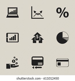 Set Of 9 Editable Analytics Icons. Includes Symbols Such As Banking House, Percent, Profit And More. Can Be Used For Web, Mobile, UI And Infographic Design.