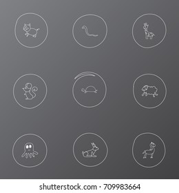 Set Of 9 Editable Animal Doodles. Includes Symbols Such As Pony, Ewe, Tall Animal And More. Can Be Used For Web, Mobile, UI And Infographic Design.