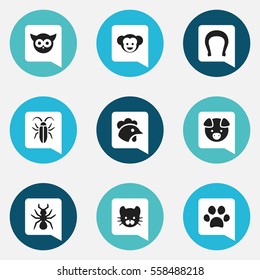 Set Of 9 Editable Animal Icons. Includes Symbols Such As Rooster, Talisman, Bird And More. Can Be Used For Web, Mobile, UI And Infographic Design.