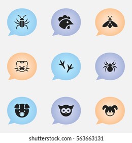 Set Of 9 Editable Animal Icons. Includes Symbols Such As Honey, Puppy, Arachind And More. Can Be Used For Web, Mobile, UI And Infographic Design.