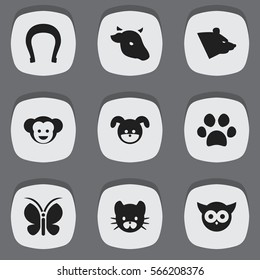 Set Of 9 Editable Animal Icons. Includes Symbols Such As Puppy, Bull, Talisman And More. Can Be Used For Web, Mobile, UI And Infographic Design.