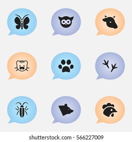 Set Of 9 Editable Animal Icons. Includes Symbols Such As Footprint, Rooster, Forepaw And More. Can Be Used For Web, Mobile, UI And Infographic Design.