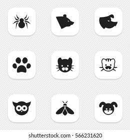 Set Of 9 Editable Animal Icons. Includes Symbols Such As Honey, Puppy, Bird And More. Can Be Used For Web, Mobile, UI And Infographic Design.