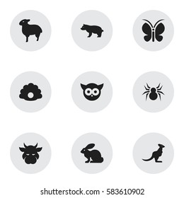 Set Of 9 Editable Animal Icons. Includes Symbols Such As Lamb, Moth, Arachind And More. Can Be Used For Web, Mobile, UI And Infographic Design.