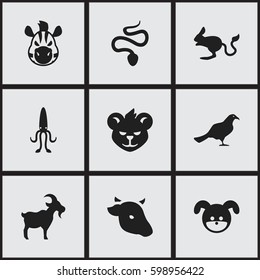 Set Of 9 Editable Animal Icons. Includes Symbols Such As Puppy, Bull, Serpent And More. Can Be Used For Web, Mobile, UI And Infographic Design.