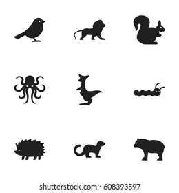 Set Of 9 Editable Animal Icons. Includes Symbols Such As Polecat, Wildcat, Wild Rodent And More. Can Be Used For Web, Mobile, UI And Infographic Design.