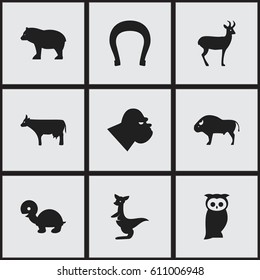 Set Of 9 Editable Animal Icons. Includes Symbols Such As Owl, Kine, Reindeer And More. Can Be Used For Web, Mobile, UI And Infographic Design.