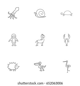 Set Of 9 Editable Animal Icons. Includes Symbols Such As Polar Bird, Pelican, Pony And More. Can Be Used For Web, Mobile, UI And Infographic Design.