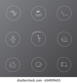 Set Of 9 Editable Animal Icons. Includes Symbols Such As Urchin, Elephant, Shadoof And More. Can Be Used For Web, Mobile, UI And Infographic Design.