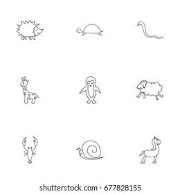Set Of 9 Editable Animal Icons. Includes Symbols Such As Tortoise, Tall Animal, Urchin And More. Can Be Used For Web, Mobile, UI And Infographic Design.