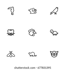 Set Of 9 Editable Animal Icons. Includes Symbols Such As Beaver, Rat, Cockerel And More. Can Be Used For Web, Mobile, UI And Infographic Design.