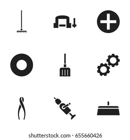 Set Of 9 Editable Apparatus Icons. Includes Symbols Such As Tongs, Digging, Plus And More. Can Be Used For Web, Mobile, UI And Infographic Design.