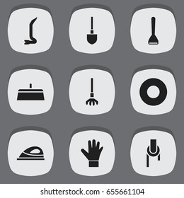 Set Of 9 Editable Apparatus Icons. Includes Symbols Such As Spacer, Putty Knife, Potato Peeler And More. Can Be Used For Web, Mobile, UI And Infographic Design.