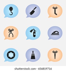Set Of 9 Editable Apparatus Icons. Includes Symbols Such As Surgical Scissors, Chisel Scraper, Balance And More. Can Be Used For Web, Mobile, UI And Infographic Design.