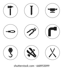 Set Of 9 Editable Apparatus Icons. Includes Symbols Such As Dowel, Garden Scissors, Knife Box And More. Can Be Used For Web, Mobile, UI And Infographic Design.