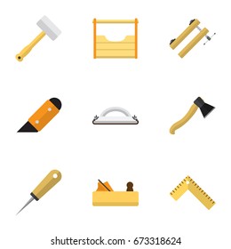 Set Of 9 Editable Apparatus Icons. Includes Symbols Such As Emery Paper, Tool, Meter And More. Can Be Used For Web, Mobile, UI And Infographic Design.