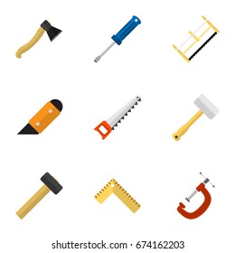 Set Of 9 Editable Apparatus Icons. Includes Symbols Such As Turn-Screw, Tool, Nag And More. Can Be Used For Web, Mobile, UI And Infographic Design.