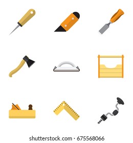 Set Of 9 Editable Apparatus Icons. Includes Symbols Such As Axe, Jointer, Boer And More. Can Be Used For Web, Mobile, UI And Infographic Design.