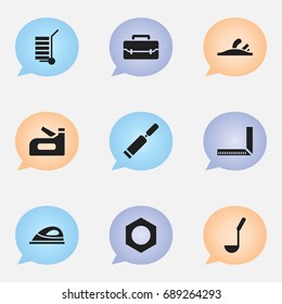 Set Of 9 Editable Apparatus Icons. Includes Symbols Such As Appliance, Plane, Measure And More. Can Be Used For Web, Mobile, UI And Infographic Design.