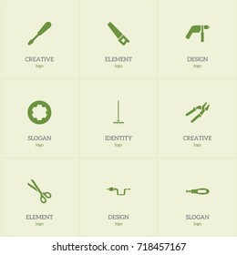 Set Of 9 Editable Apparatus Icons. Includes Symbols Such As Shear, Knife Box, Saw And More. Can Be Used For Web, Mobile, UI And Infographic Design.