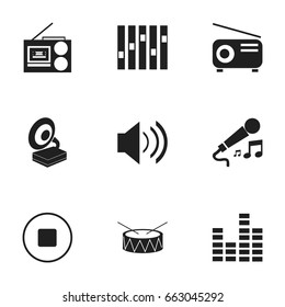 Set Of 9 Editable Audio Icons. Includes Symbols Such As Cassette Player, Karaoke, Break Music And More. Can Be Used For Web, Mobile, UI And Infographic Design.