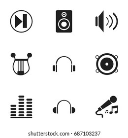 Set Of 9 Editable Audio Icons. Includes Symbols Such As Musical Instrument, Earmuff, Forward And More. Can Be Used For Web, Mobile, UI And Infographic Design.
