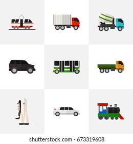 Set Of 9 Editable Automobile Icons. Includes Symbols Such As Wagon, Limousine, Cement Blender And More. Can Be Used For Web, Mobile, UI And Infographic Design.