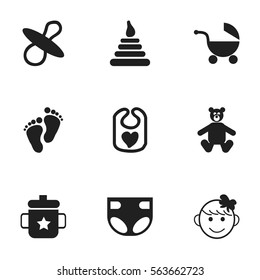 Set Of 9 Editable Baby Icons. Includes Symbols Such As Goplet, Soothers, Nappy And More. Can Be Used For Web, Mobile, UI And Infographic Design.