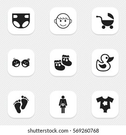 Set Of 9 Editable Baby Icons. Includes Symbols Such As Pregnancy, Shoes For Babies, Footmark And More. Can Be Used For Web, Mobile, UI And Infographic Design.