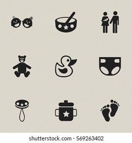 Set Of 9 Editable Baby Icons. Includes Symbols Such As Footmark, Lineage, Spoon And More. Can Be Used For Web, Mobile, UI And Infographic Design.