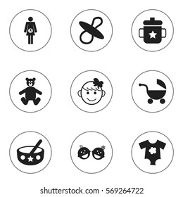 Set Of 9 Editable Baby Icons. Includes Symbols Such As Stroller, Twins Babies, Pregnancy And More. Can Be Used For Web, Mobile, UI And Infographic Design.